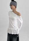 Kenting Frill Layered One-shoulder Fleece Long-sleeve T-shirt
