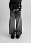 Ribbed Wash Wide Denim Pants