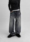Ribbed Wash Wide Denim Pants
