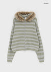 Combing Stripe Fleece Fur Hooded Zip-up