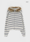Combing Stripe Fleece Fur Hooded Zip-up
