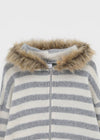 Combing Stripe Fleece Fur Hooded Zip-up