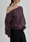 Purpel Fleece Off-shoulder Man-to-man