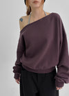 Purpel Fleece Off-shoulder Man-to-man
