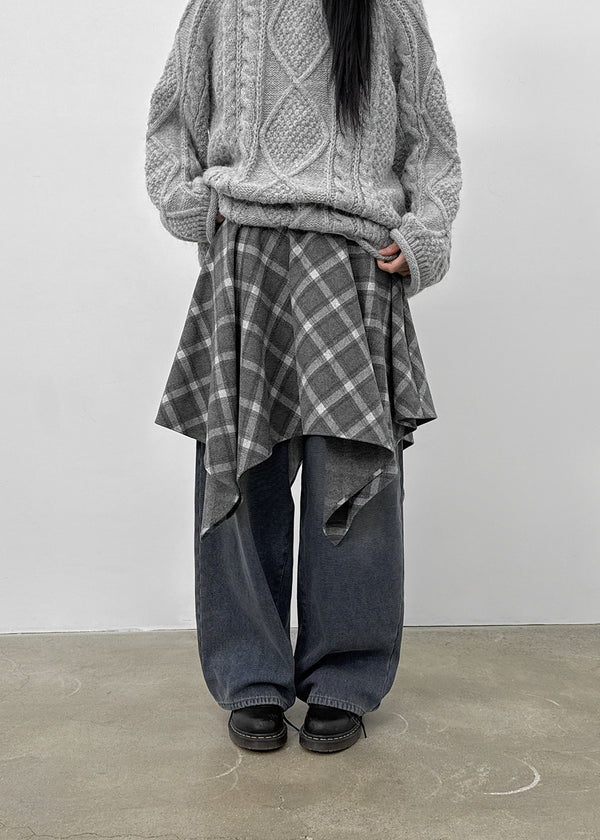 Redding Checkered Unbalanced Wool Midi skirt