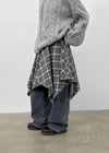 Redding Checkered Unbalanced Wool Midi skirt