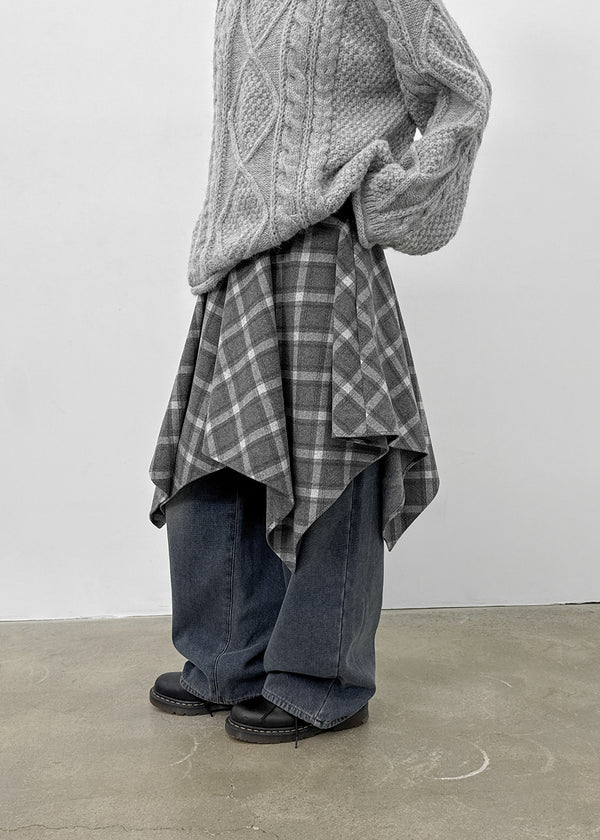 Redding Checkered Unbalanced Wool Midi skirt