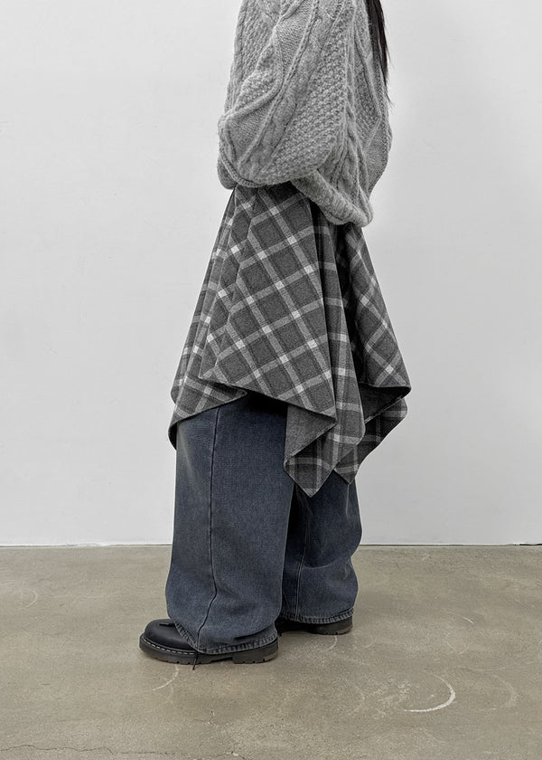 Redding Checkered Unbalanced Wool Midi skirt