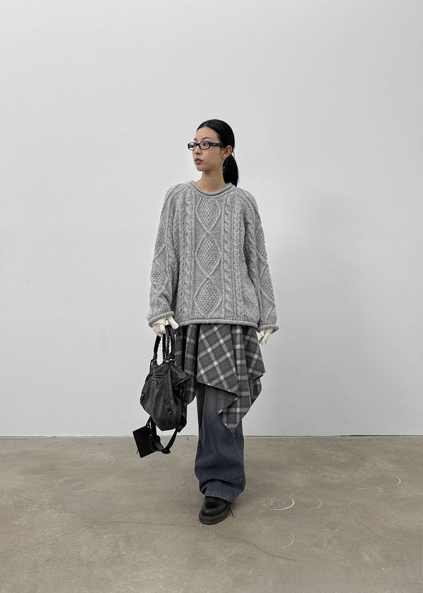 Redding Checkered Unbalanced Wool Midi skirt