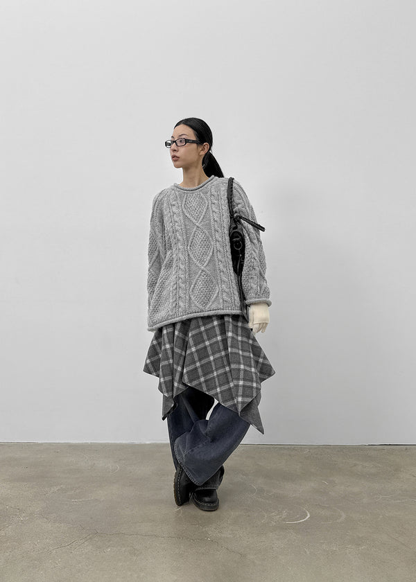 Redding Checkered Unbalanced Wool Midi skirt