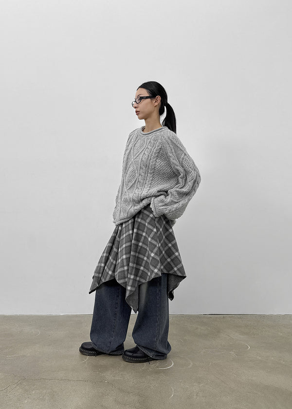Redding Checkered Unbalanced Wool Midi skirt
