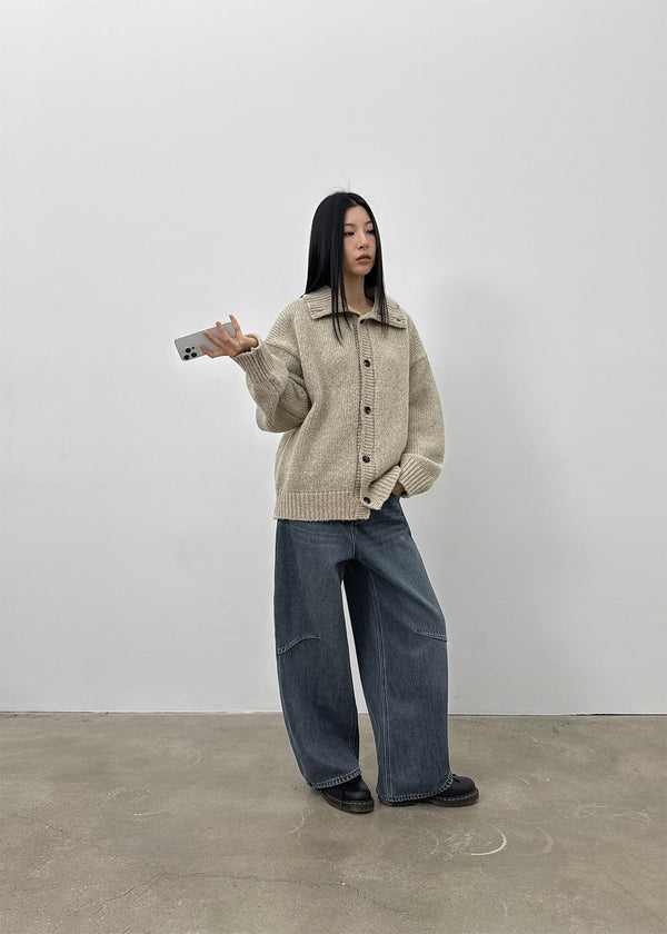 Kerudi Raised Ribbed Wide Denim Pants
