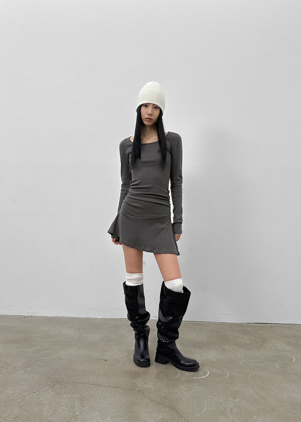 Paldey Dot Shirring Flare Dress