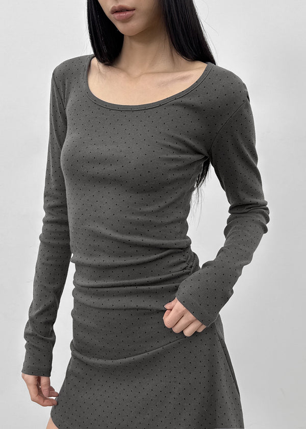 Paldey Dot Shirring Flare Dress