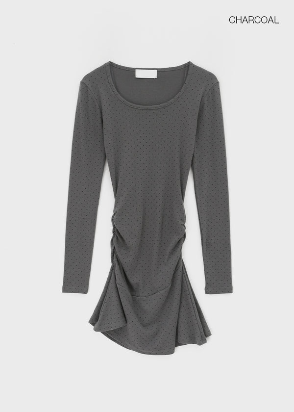 Paldey Dot Shirring Flare Dress