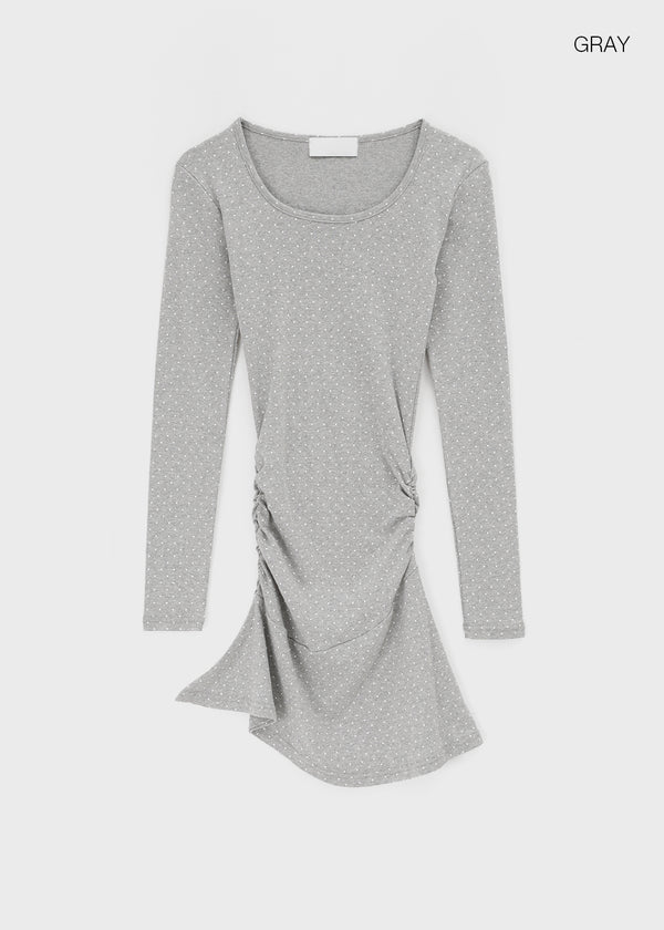 Paldey Dot Shirring Flare Dress