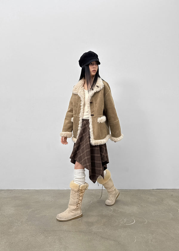 Redding Checkered Unbalanced Wool Midi skirt