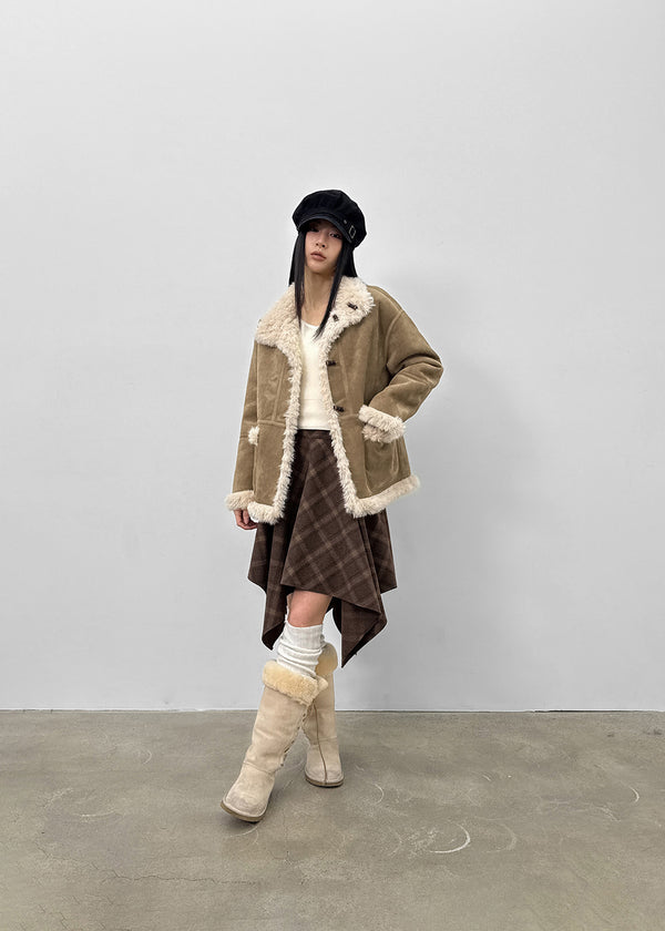 Redding Checkered Unbalanced Wool Midi skirt