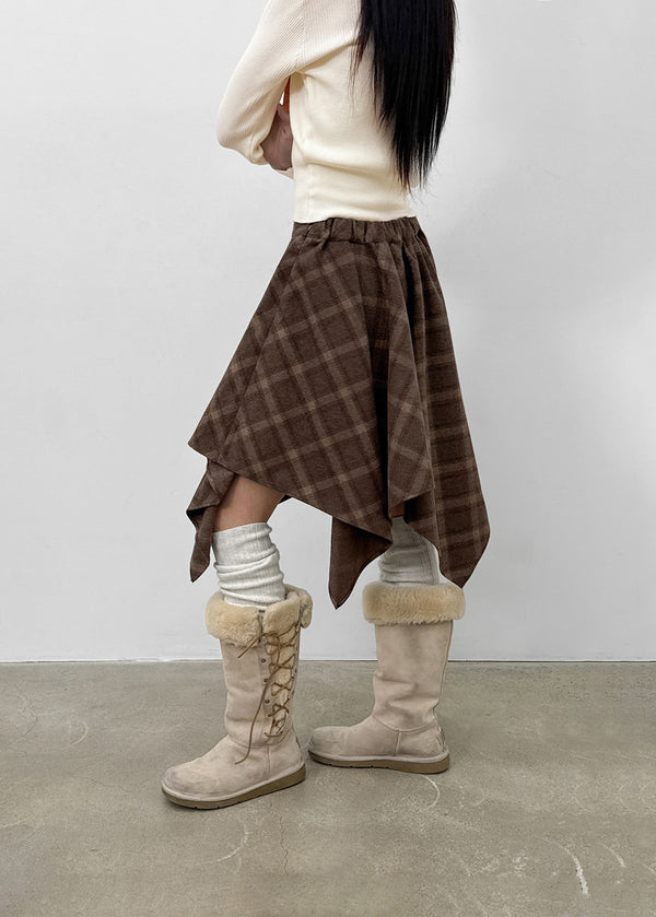 Redding Checkered Unbalanced Wool Midi skirt