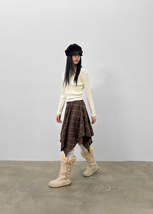 Redding Checkered Unbalanced Wool Midi skirt