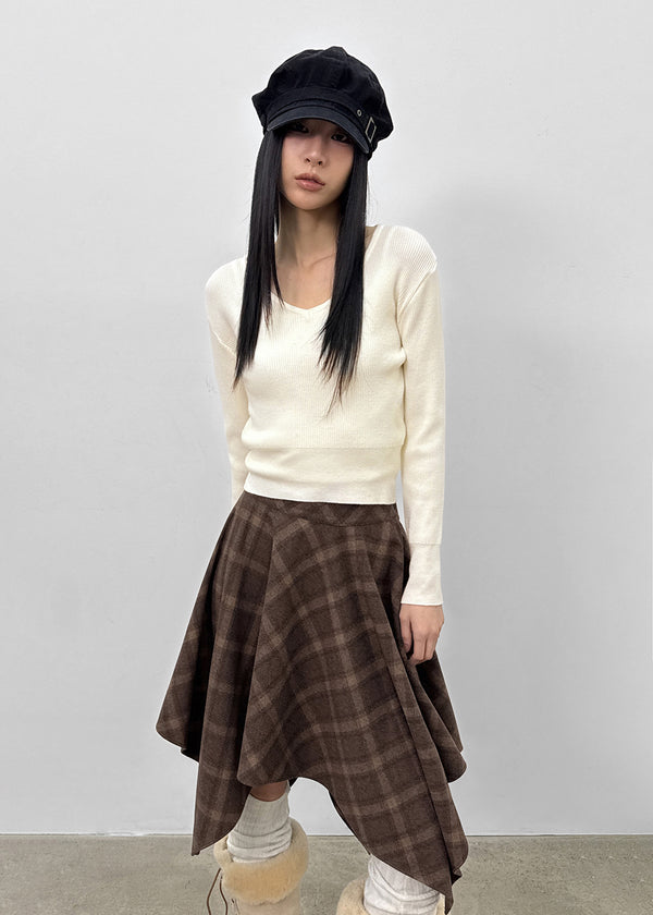 Redding Checkered Unbalanced Wool Midi skirt