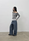 Kerudi Raised Ribbed Wide Denim Pants