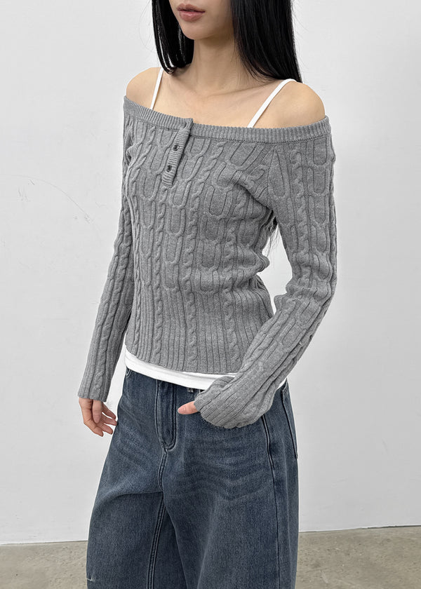 Rivenn Cable Henley Neck Knit