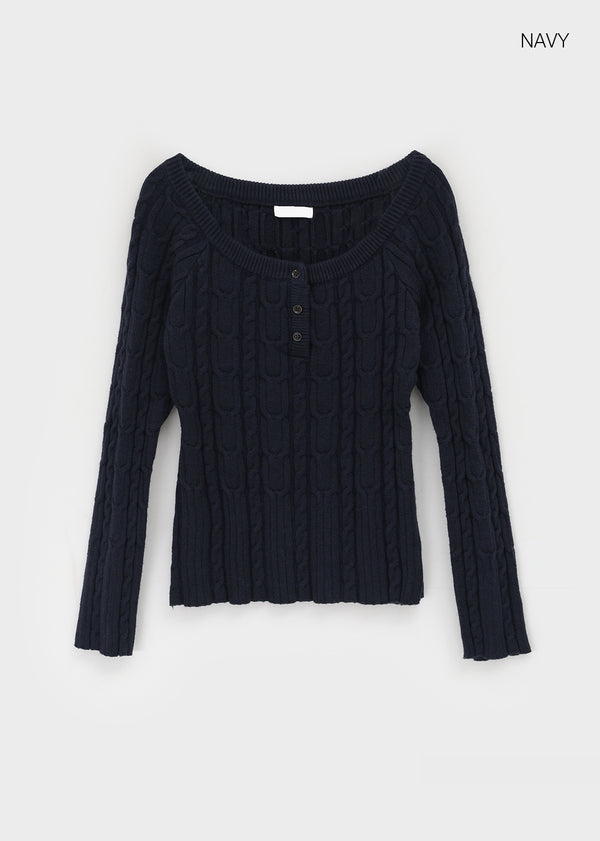 Rivenn Cable Henley Neck Knit