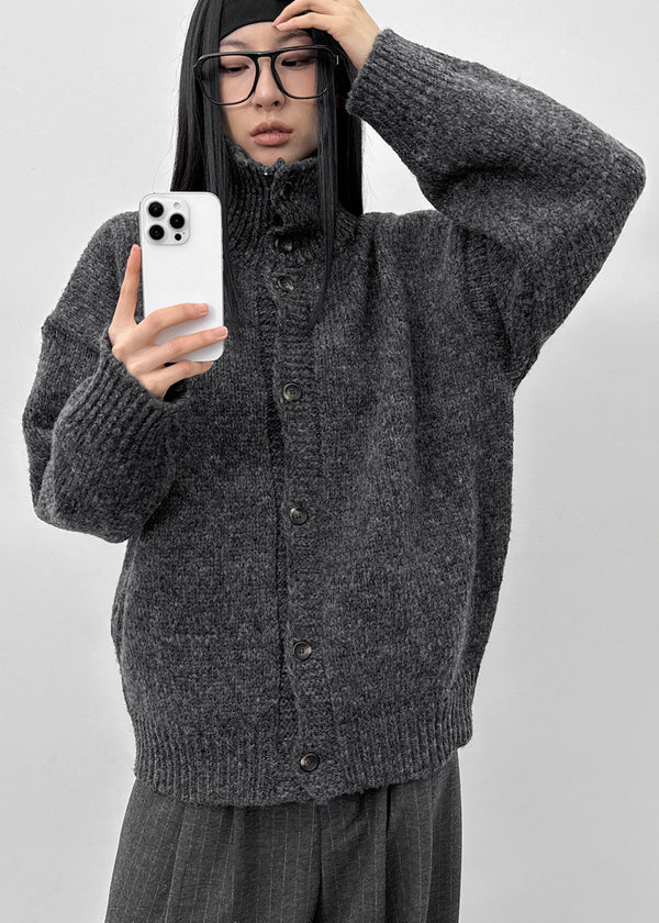 (UNISEX) Catelen High Neck Button Knit Cardigan