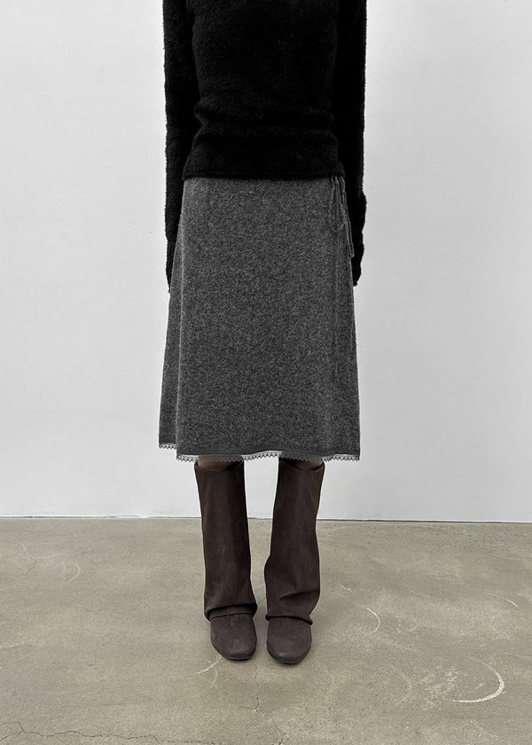 Hocon Strap Lace Wool Knit Midi Skirt