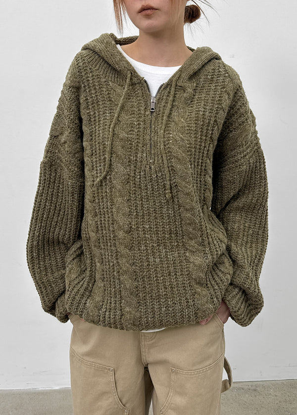 (UNISEX) Solpin Half-zip Cable Knit Hoodie