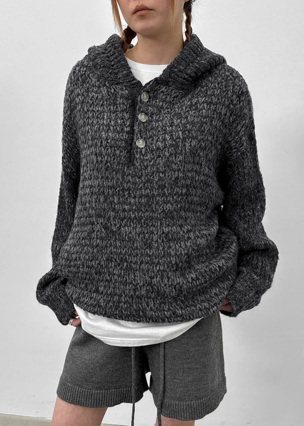 (UNISEX) Gelton Henley Neck Alpaca Knit Hoodie