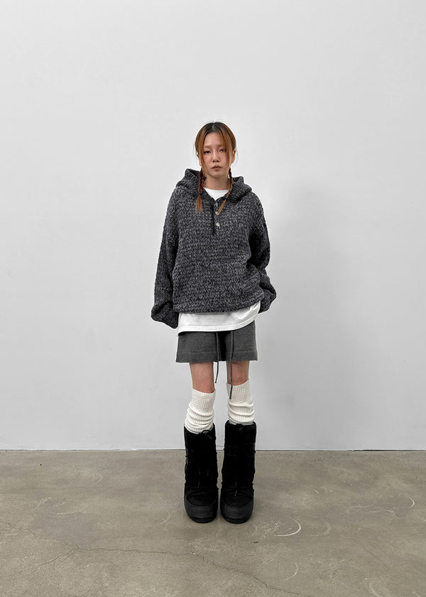 (UNISEX) Gelton Henley Neck Alpaca Knit Hoodie