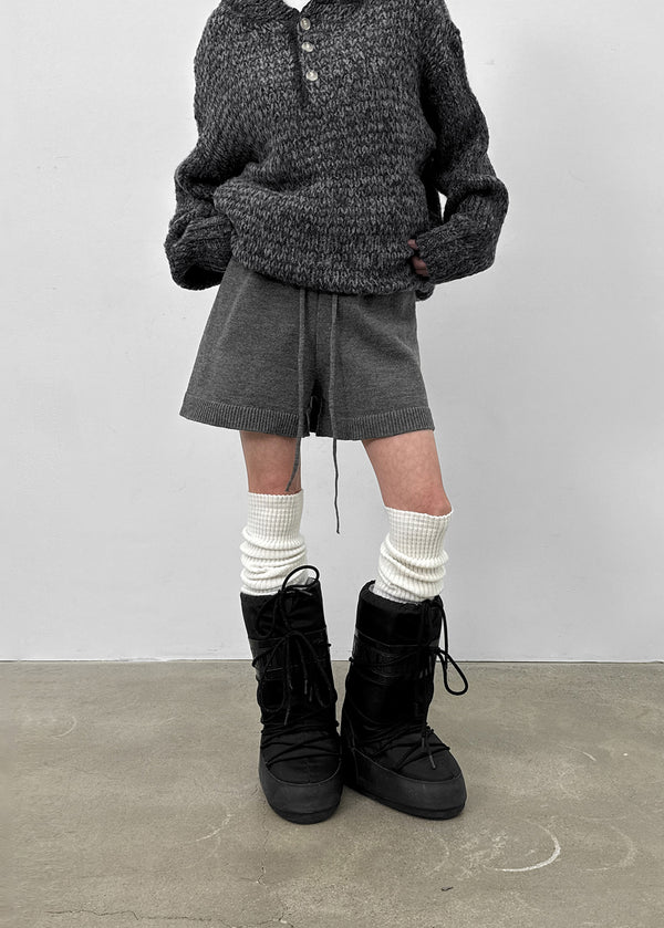 Newkey Basic Mid-thigh Knit Shorts (50% Wool)