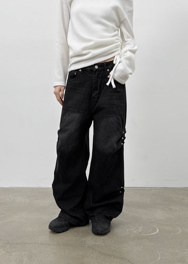Rapcle Side Rivet Wide Denim Pants
