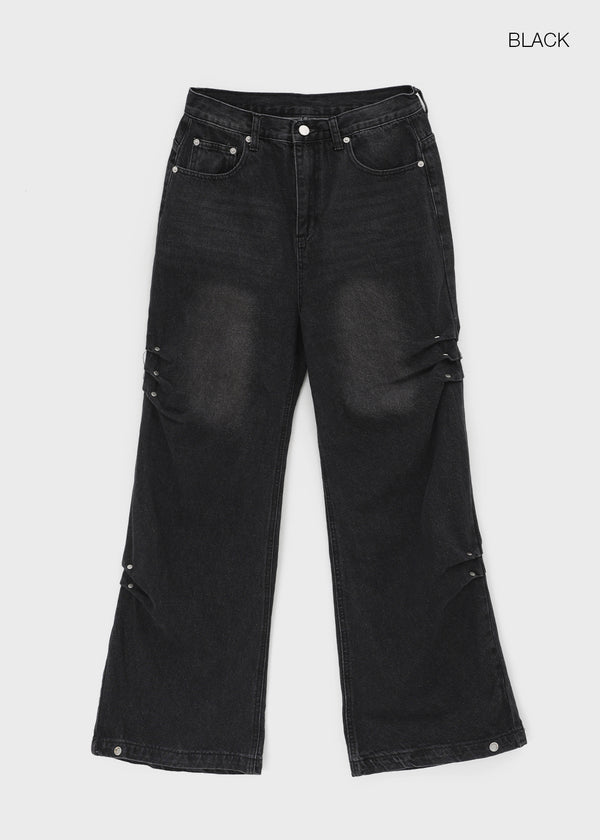 Rapcle Side Rivet Wide Denim Pants