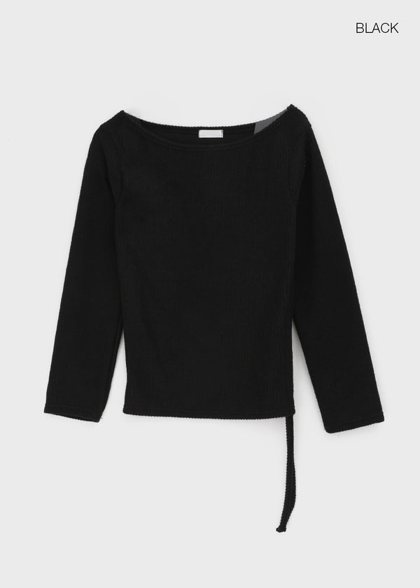 Garment Unbalanced Shirring Fleece Long Sleeve T-shirt