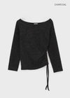 Garment Unbalanced Shirring Fleece Long Sleeve T-shirt
