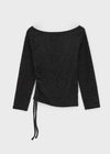 Garment Unbalanced Shirring Fleece Long Sleeve T-shirt