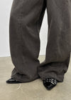 Hollang Curved Cut Washed Wide Denim Pants