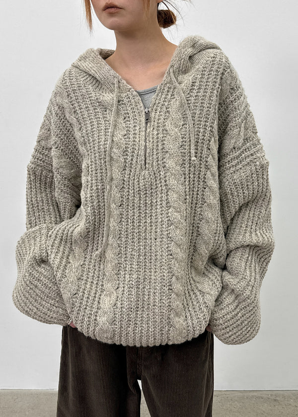 (UNISEX) Solpin Half-zip Cable Knit Hoodie