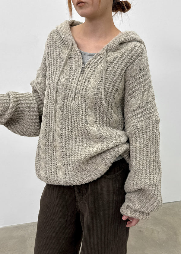 (UNISEX) Solpin Half-zip Cable Knit Hoodie