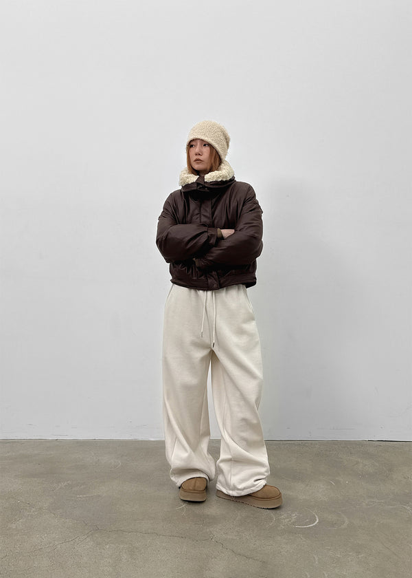 Menen High-neck Bookle Cropped Leather Padded Jumper