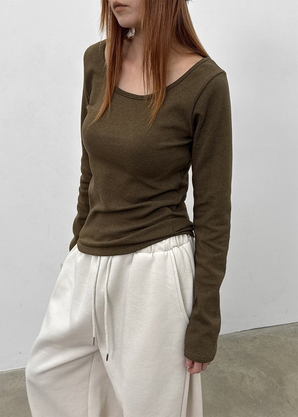 Weig Heavy Napping U-neck Long-sleeved T-shirt