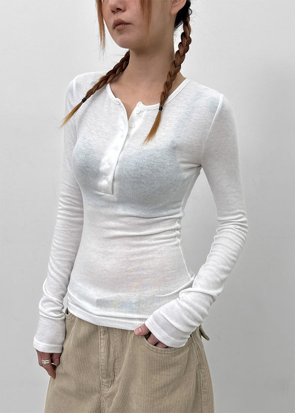 Tigging Layered Henley Neck Tencel Long Sleeve T-shirt (30% Wool)