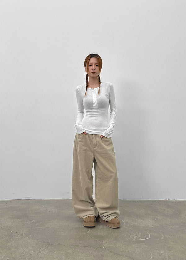 Tigging Layered Henley Neck Tencel Long Sleeve T-shirt (30% Wool)