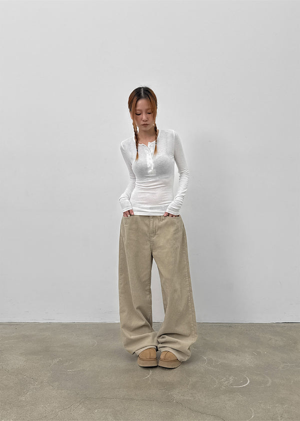 Tigging Layered Henley Neck Tencel Long Sleeve T-shirt (30% Wool)