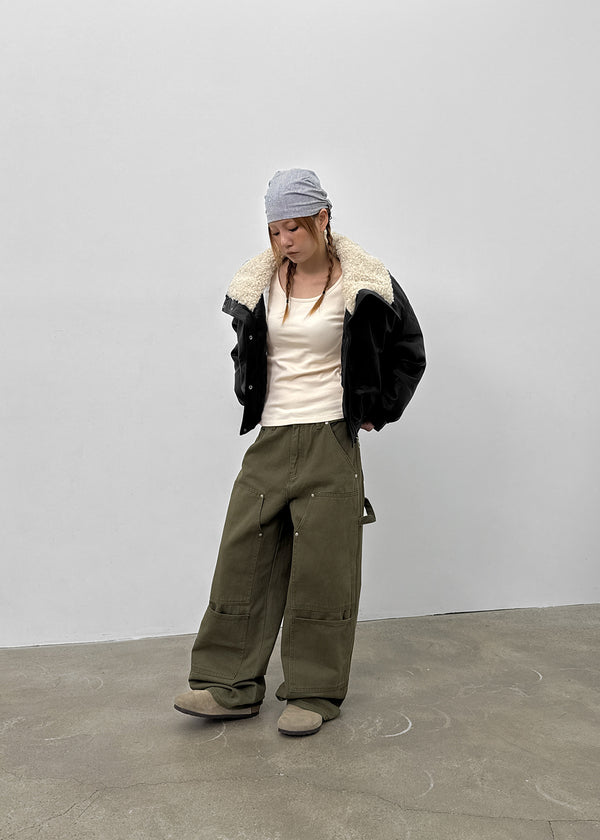 Menen High-neck Bookle Cropped Leather Padded Jumper