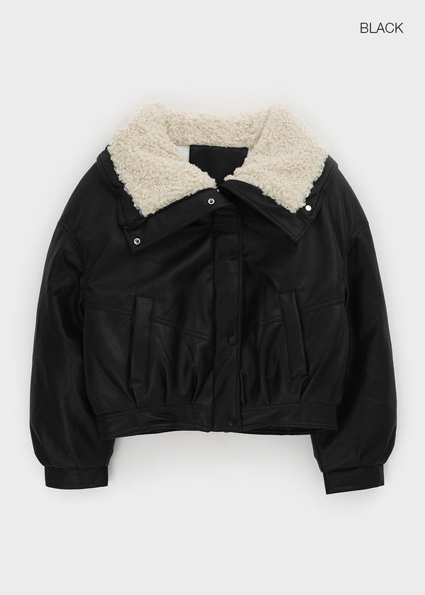 Menen High-neck Bookle Cropped Leather Padded Jumper