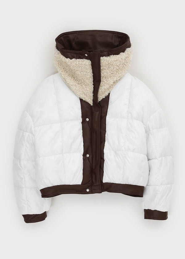 Menen High-neck Bookle Cropped Leather Padded Jumper